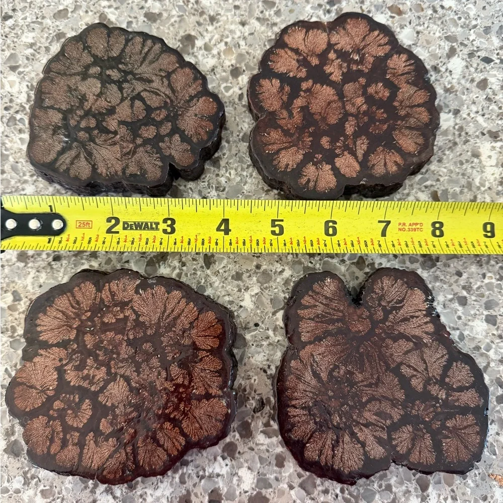 Vintage set of 4 MCM Coasters - Wood/Cork Chrysanthemum